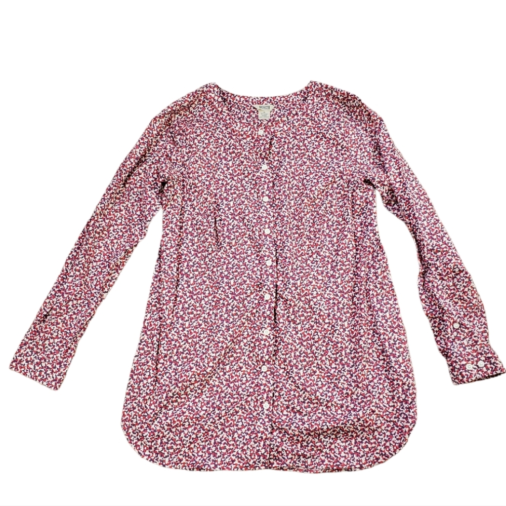 Duluth Trading Co Women's Purple/Red Splatter Print Long Sleeve Button Tunic - M